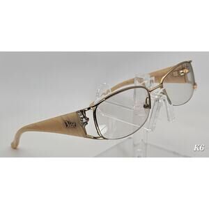 Christian Dior Designer Eyeglass Frames Gold Beige Crystal Detail Made in Italy